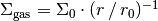 \Sigma_{\rm gas} = \Sigma_0 \cdot (r \, / \, r_0)^{-1}